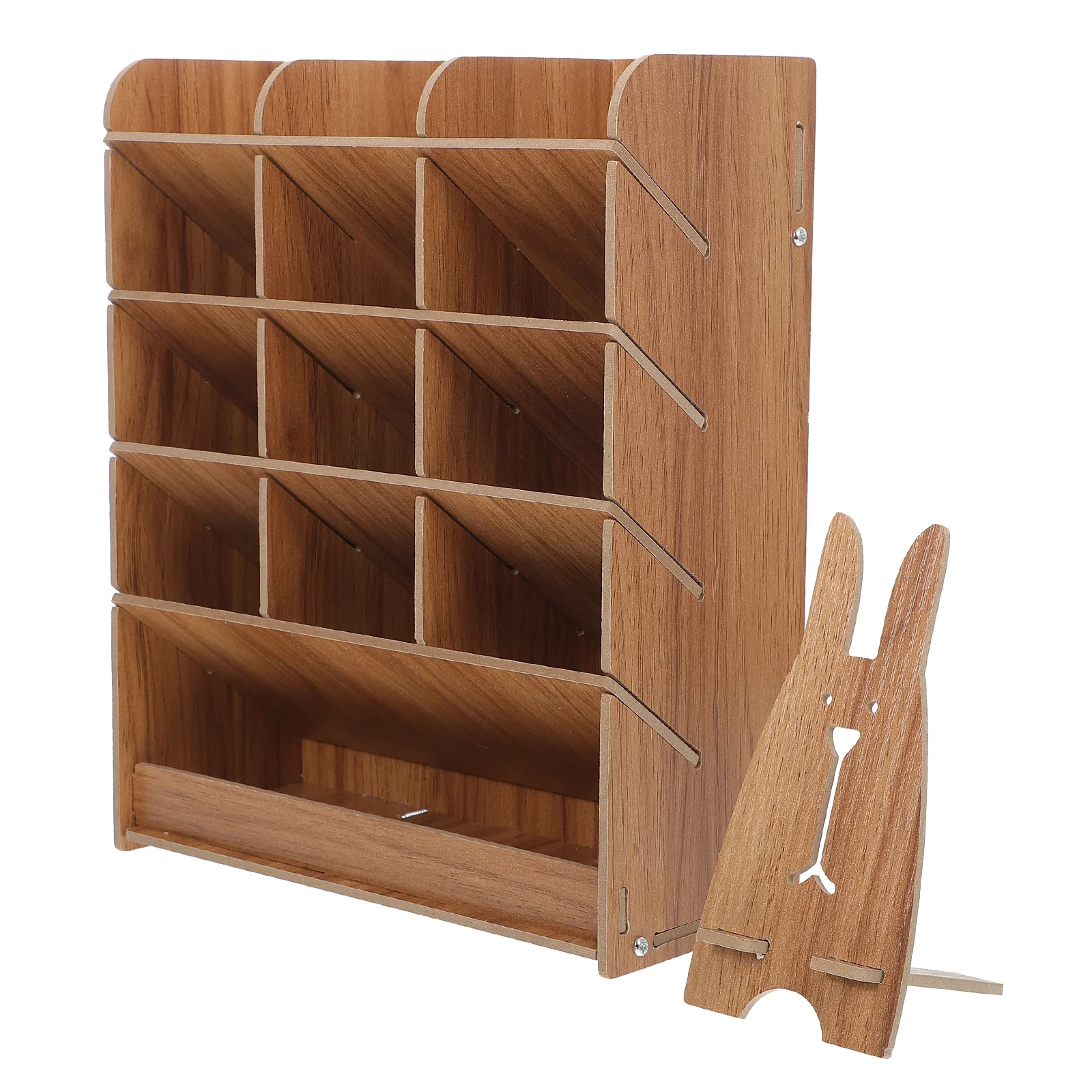 رف أقلام خشبي ذو سعة كبيرة منظم سطح المكتب حامل أقلام متعدد الشبكات رف تخزين الأدوات المكتبية للمكتب والمنزل #1