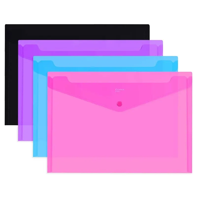 1pc Comix A3 A4 A6 Check Size PP Button Bag Envelop Button File Folder Clear Document Folders Waterproof For School Home Office