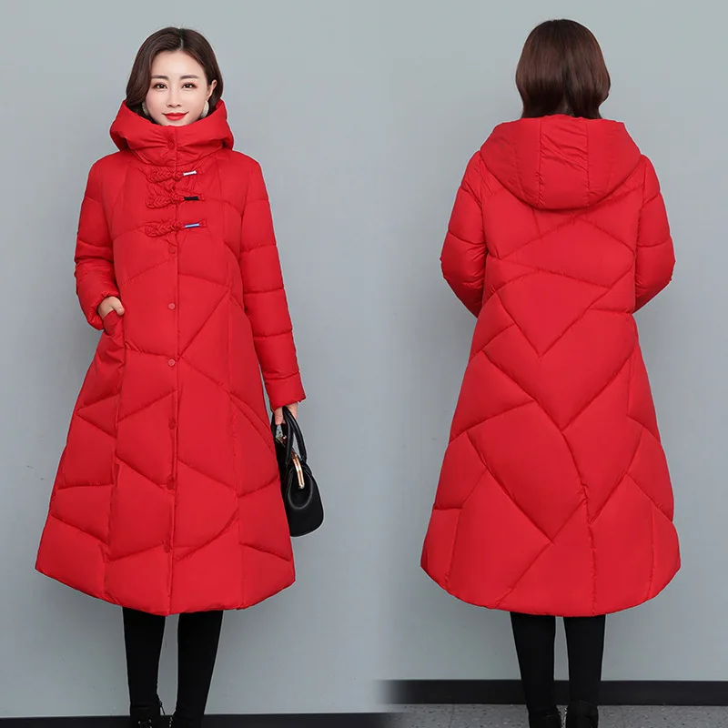 Women Winter coats down jacket female long over-the-knee hooded jacket New with thick loose Loose Jacket Parka Snow Wear Outwear