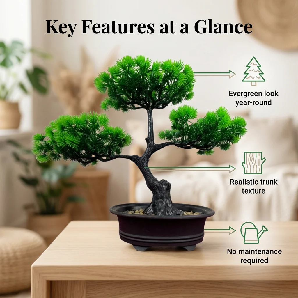 Artificial Bonsai Tree - Realistic Fake Pine Tree in Decorative Pot, Mini Desktop Landscape for Home Office Decor, No Maintenanc