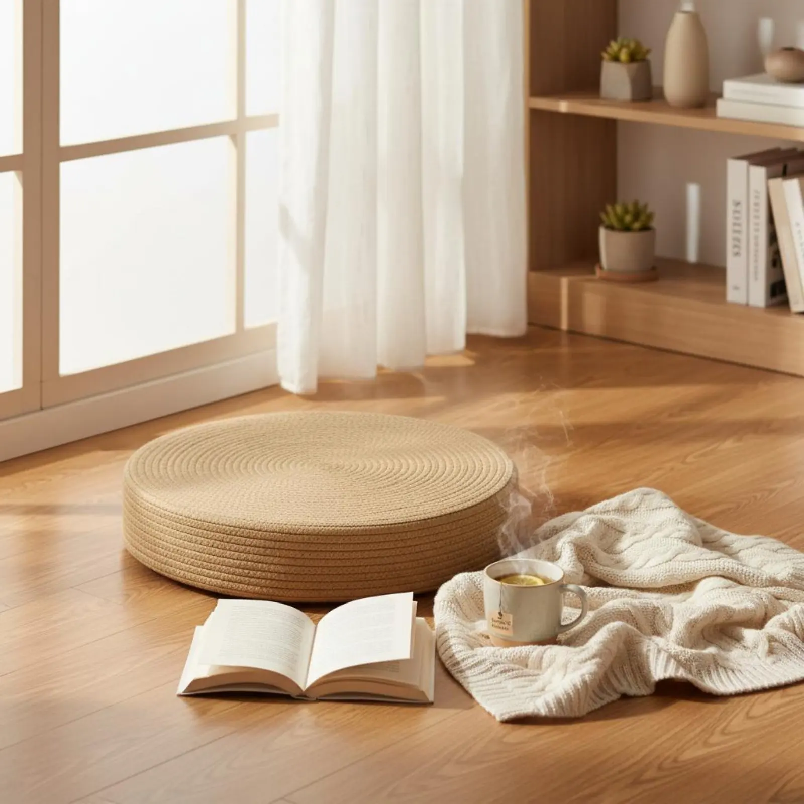 Alfombra Japonesa Tejida, No Requiere Montaje, Alfombra Redonda Tejida para Suelo, Alfombra Redonda Tejida para Suelo, Alfombra Trenzada de Larga Duración