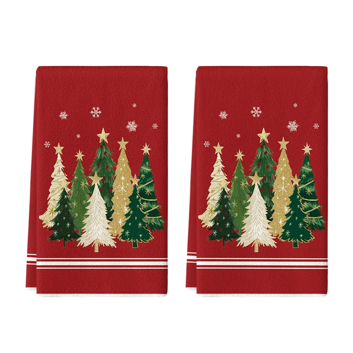 Christmas Trees Kitchen Towels Set of 2，Floral Tea Towels for Baking, Cleaning, Entertainment & Cooking
