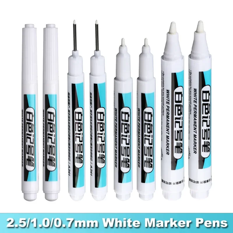 Imagem -01 - Oleosa Impermeável Marcadores de Pintura Permanente Canetas Marcadoras Brancas Fontes de Arte para Madeira Plástico Couro Vidro Pedra Metal 0.7 mm 1.0 mm 2.5 mm oleosa impermeavel marcadores de pintura permanente canetas marcadoras brancas fontes de arte para madeira plastico couro vidro pedra metal 07 mm 10 mm 25 mm 01