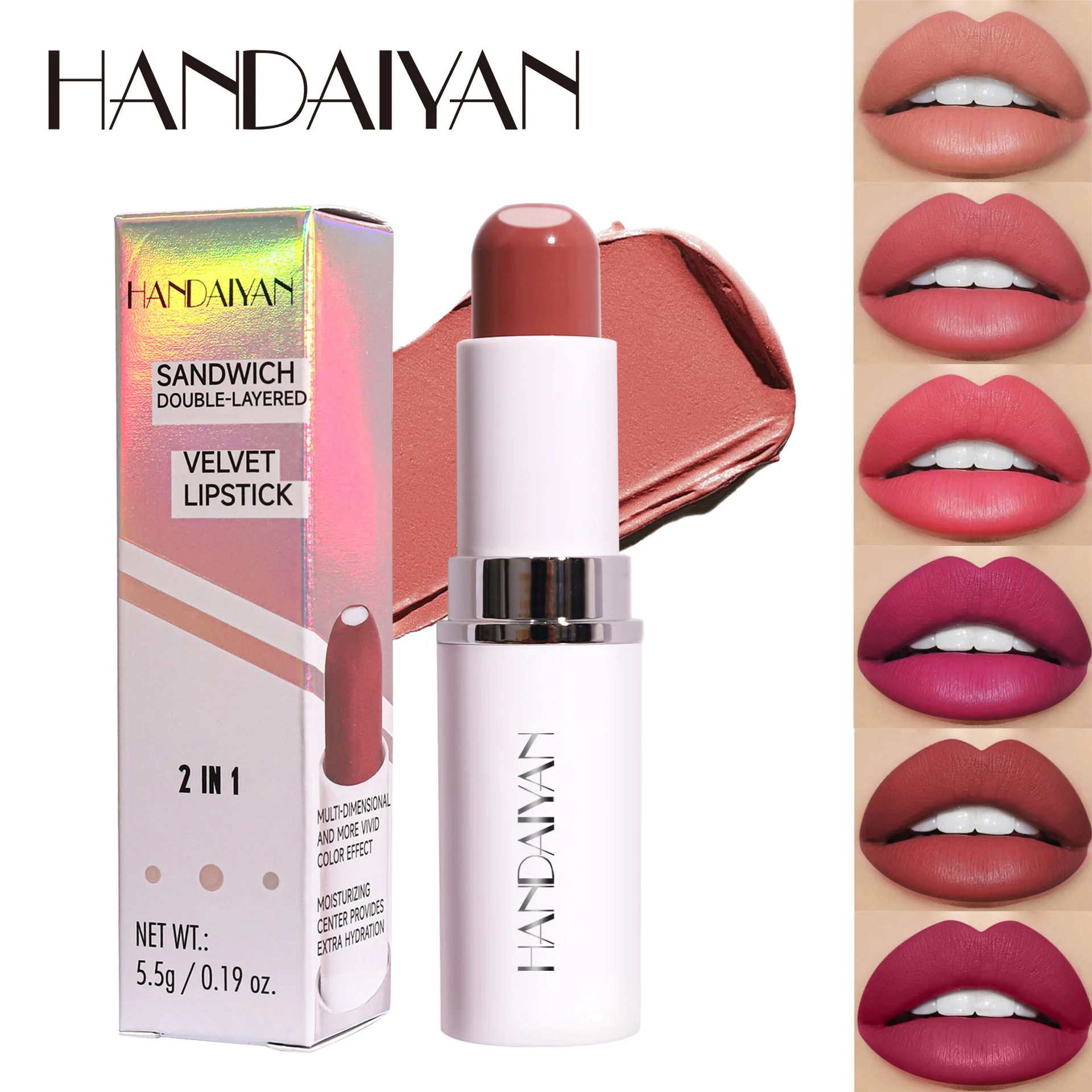 Buildable Lip Color Balm 2-in-1 Lip Balm and Buildable Lipstick Matte Moisturizing Sandwich Double-layered Lipstick, 5.5g