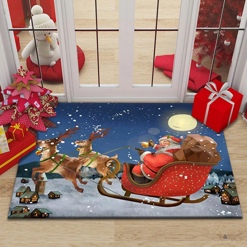 VIKAMA Gold Glitter Reindeer Door Mat, Noise Reducing & Machine Washable, for Living Room Entryway Bedroom Floor Rug, Home Decor