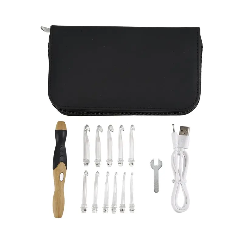 

11 In 1 LED Crochet Hook Set, 9 In 1 USB Rehargeable Light Up Crochet Hooks Hand Weave Sewing Tools, Crochet Hook Set-A57M