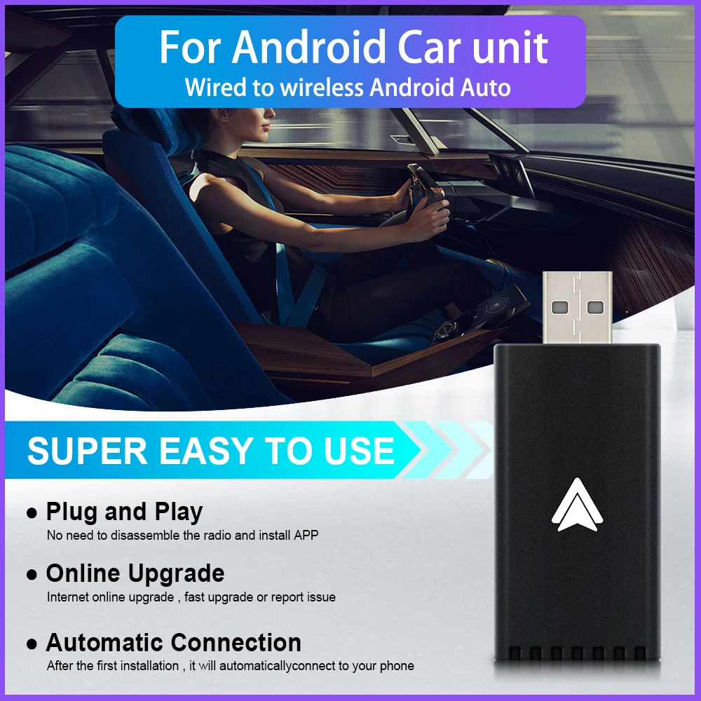 Android Auto Wireless Adapter for OEM Factory Wired Android Auto Car Models Plug and Play Easy Setup