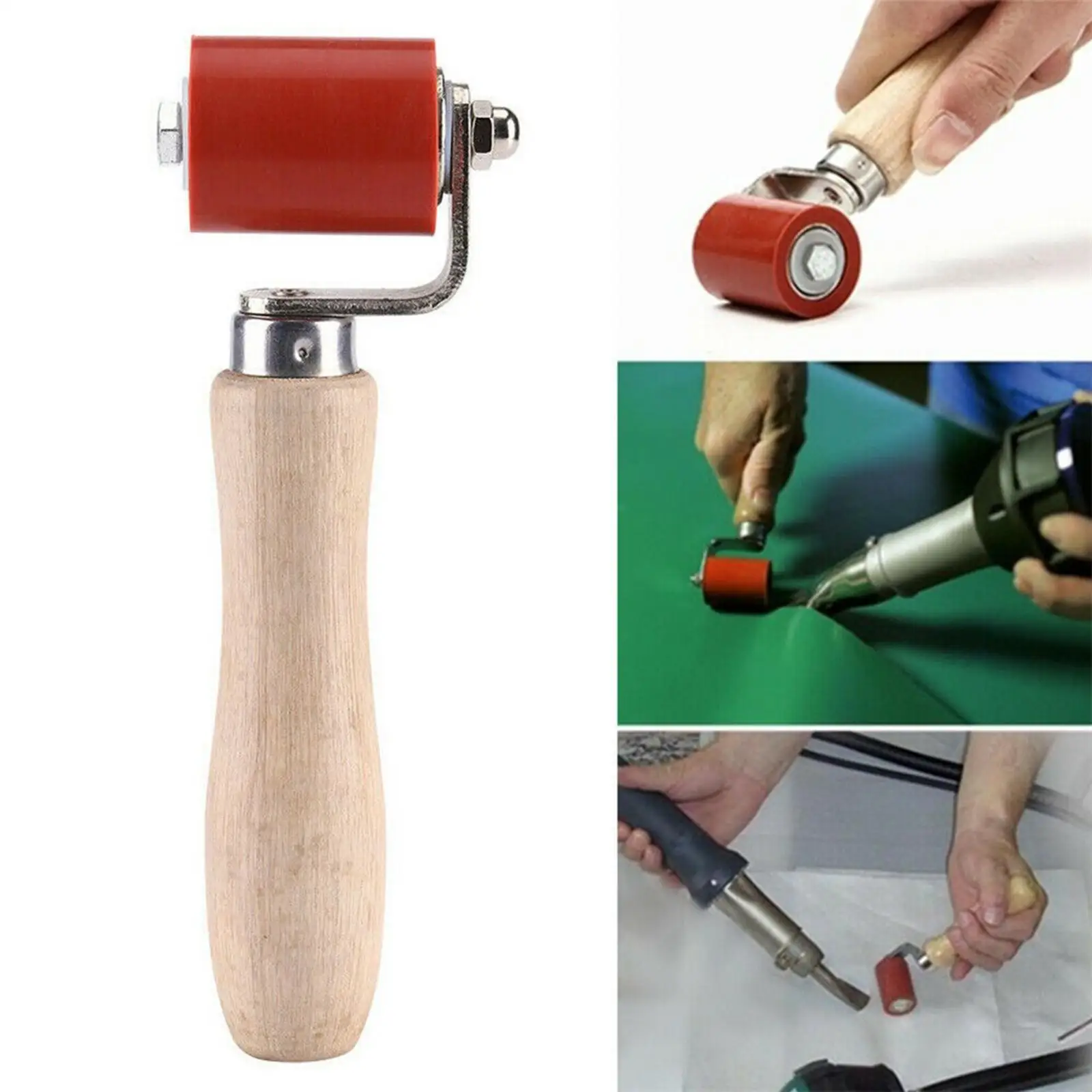 Silicone Pressure Roller Two Way Bearing Design Wooden Handle for DIY Wallpaper