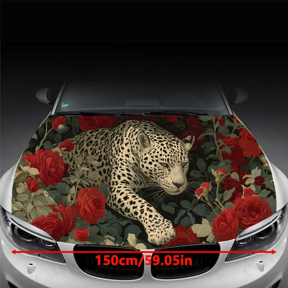 Leopard in Floral Field,Car Hood Decal, Self-Adhesive Waterproof PVC Car hood Sticker,Car Decoration Scratch Resistant Sticker P