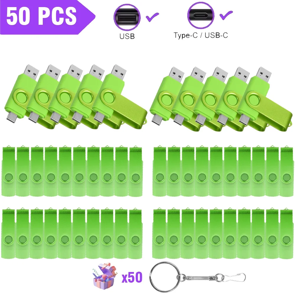 50 stks/partij USB Stick 128GB Cle USB Gratis Aangepast Logo Pendrive 64GB USB 2.0 TYPE C U Disk 32GB 2 in 1 Rotatie Pen Drive 16GB 8GB