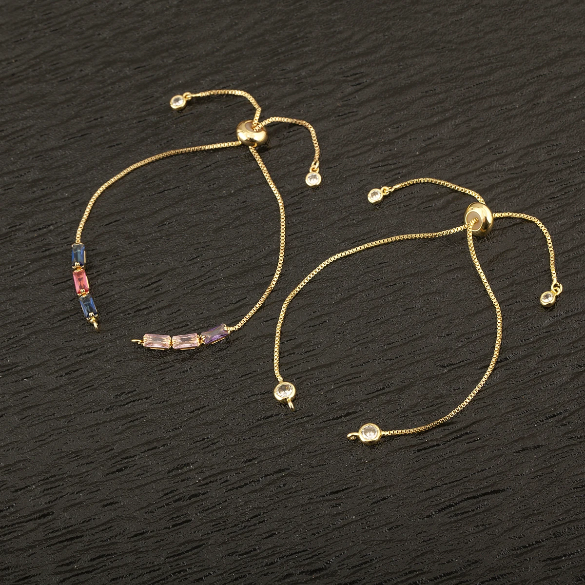 Nidin 3 PCS/Lot Rectangle/Round Crystal Zircon Slider Bracelet For Women Female Adjustable Chains Jewelry Wholesale Accessories