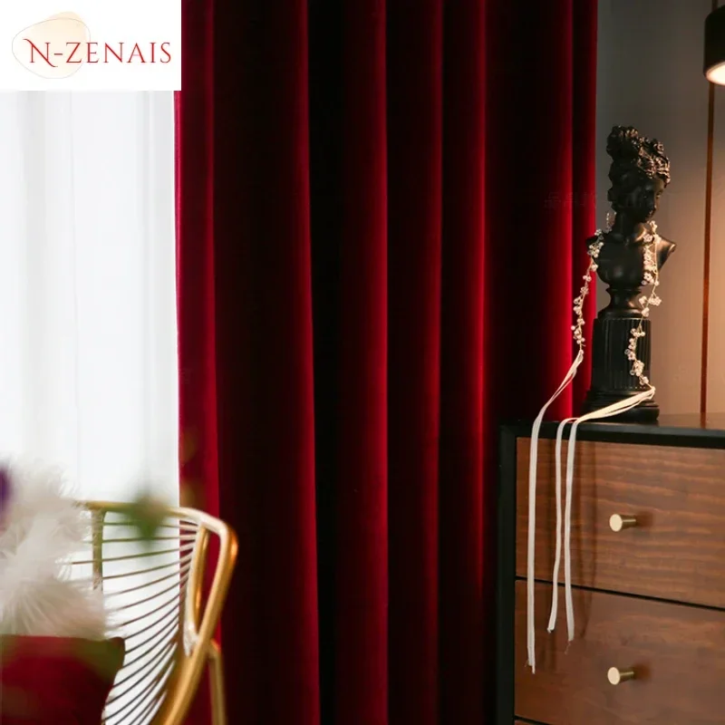 Modern Luxury Nordic Burgundy Red Velvet Curtains For Living Room Bedroom Dining Bedroom Custom Decor Solid Color Blackout