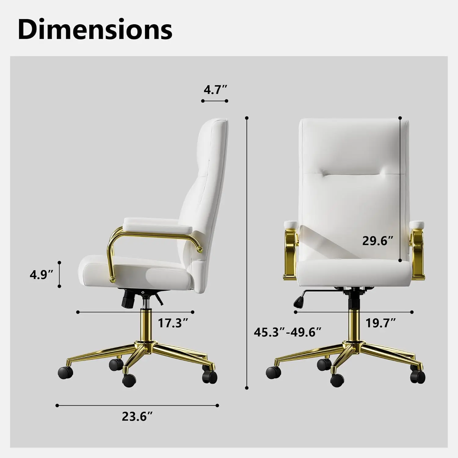 and Gold Office Chair, Leather Desk Chair with Wheels and Arms, High Back Executive Computer Chair for Girl and Women