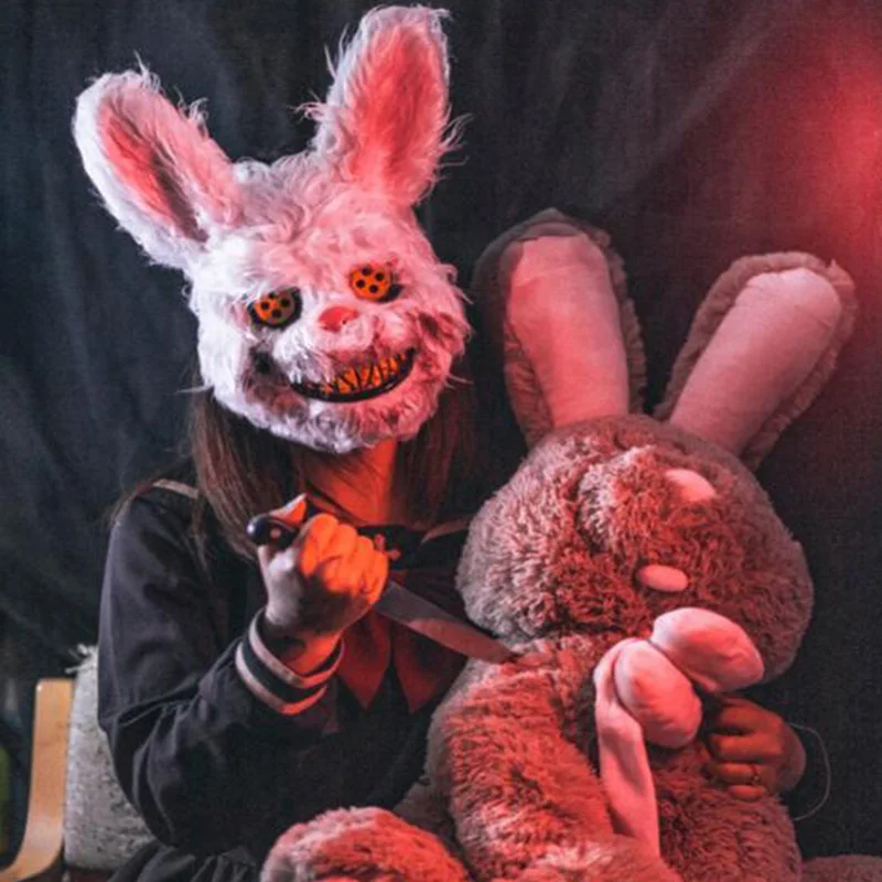 2025 novo halloween coelho sangrento urso de pelúcia máscaras trajes de férias prop purga cosplay realizar traje adulto tendência máscara horrível