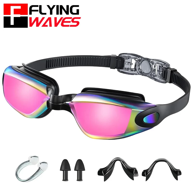 Antibeschlag-HD-Schwimmbrille + Ohrstöpsel + Nasenklammer, kein Auslaufen, verstellbare Schwimmbrille für Erwachsene, Männer, Frauen, Jugendliche