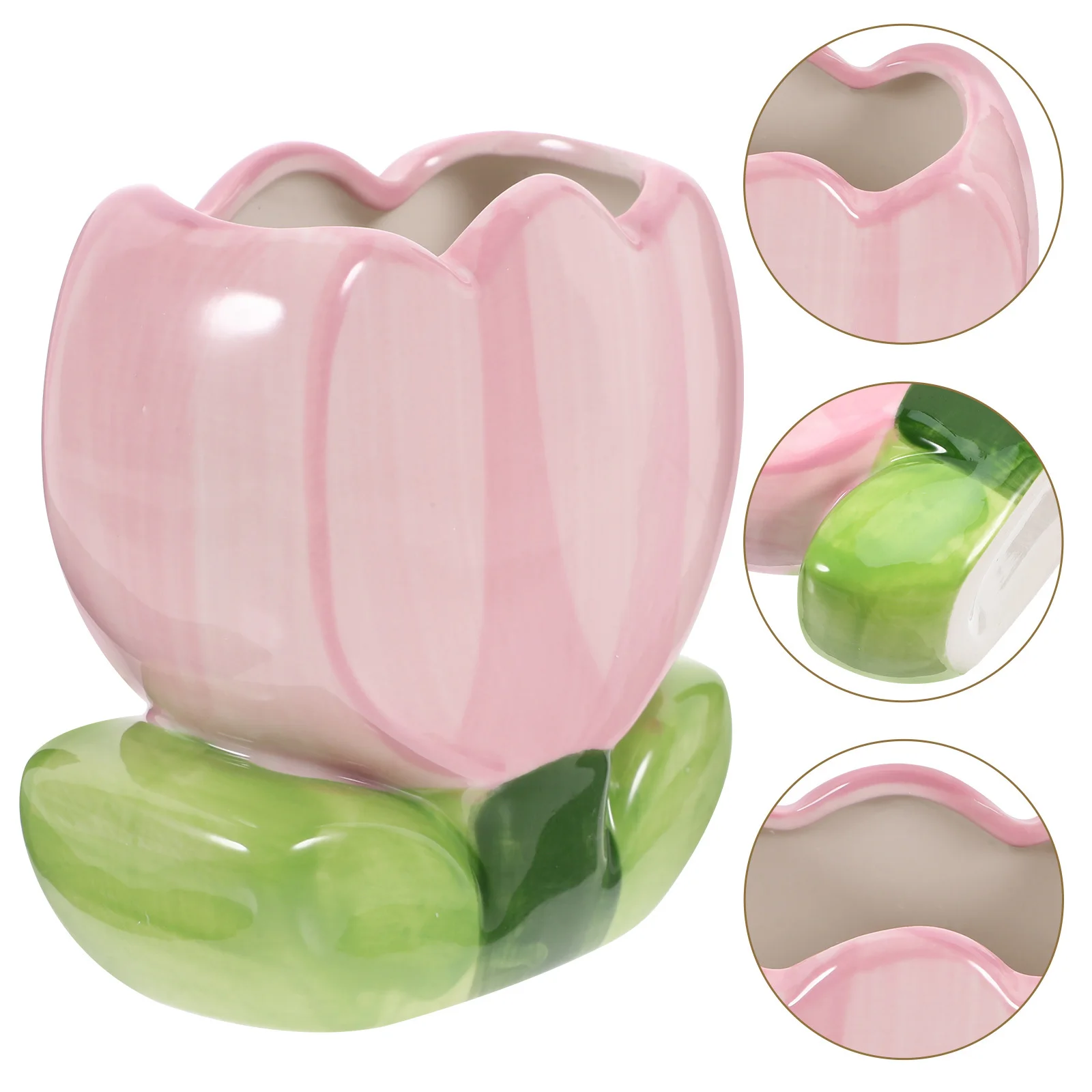 

Large Capacity Ceramic Makeup Brush Holder Tulip Design Desktop Organizer for Brushes Pens and Stationery Supplies Pen Cup