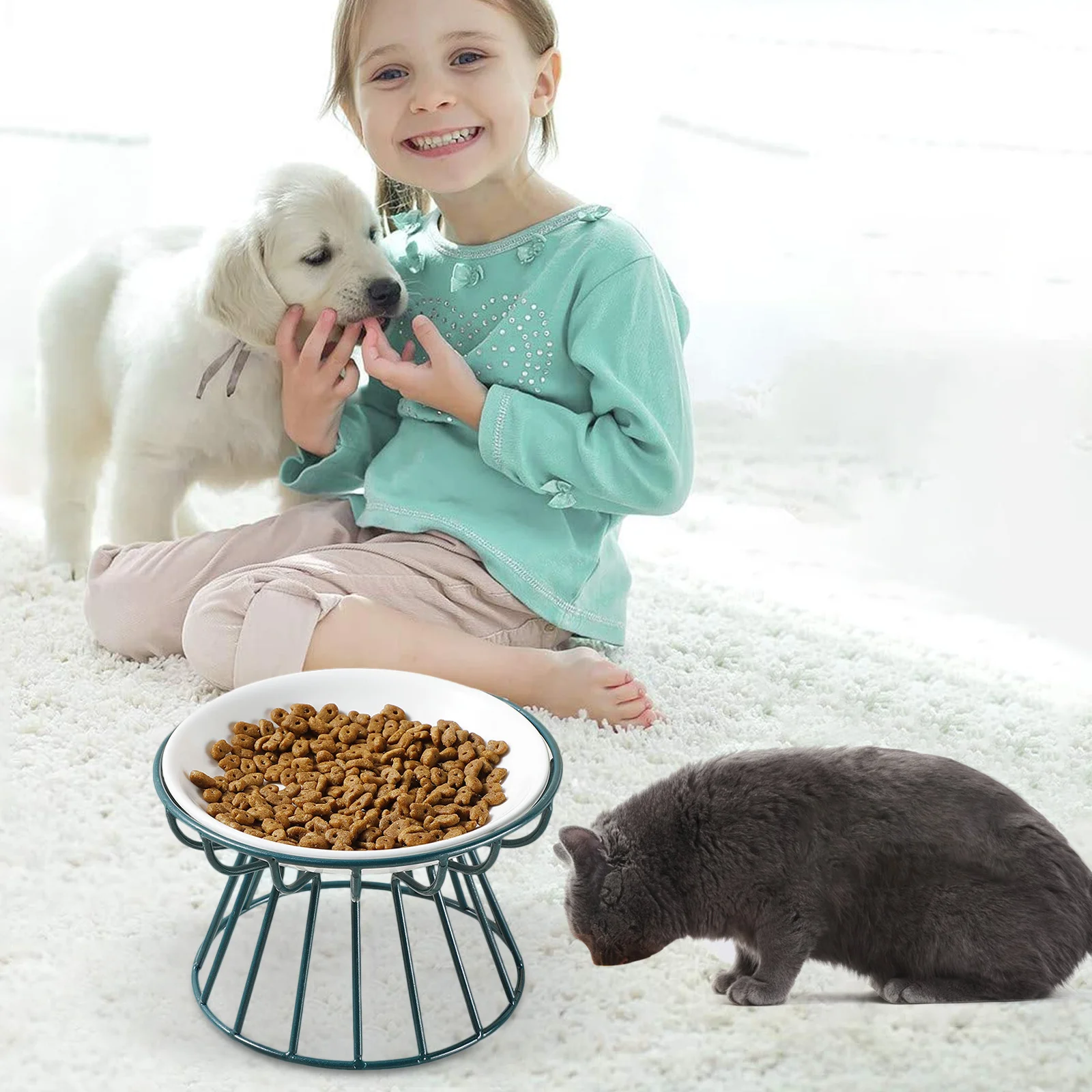 

Premium Ceramic Pet Bowl for Cats and Dogs Raised Feeder with Metal Support Safe Stable Non-Slip Base for Daily Feeding