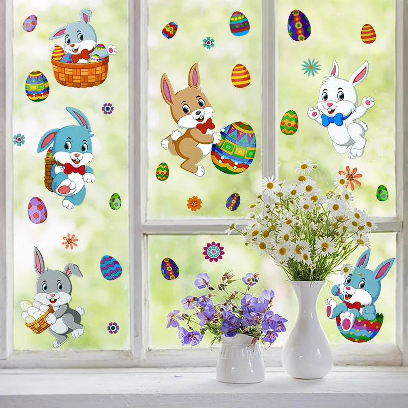 2 Blatt glücklich Ostern Fenster Aufkleber Kaninchen Ei elektro statische Glas Aufkleber Frühlings fest Kinder DIY Wandt attoos Ostern Wohnkultur