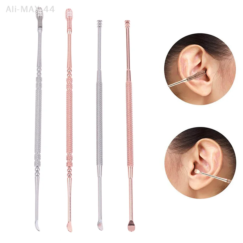Hoyytu Double Head Ear Wax Removal Cleaner Double End Earwax Remover 360° Cleaning Ear Pick Stainless Steel Ear Care Tools
