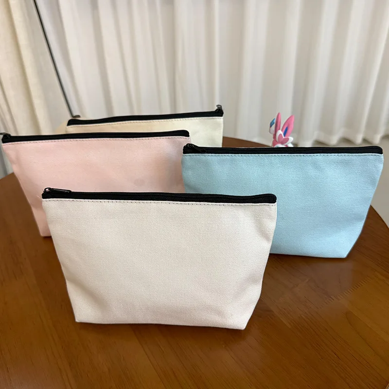 

DHL100pcs Storage Bags Women Canvas Plain Large Capacity Zipper Cosmetic Pencil Bag