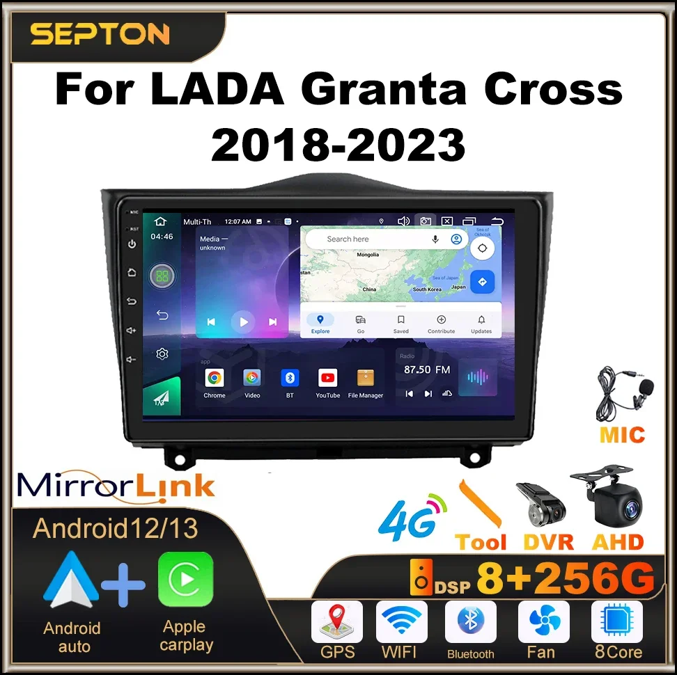 SEPTON Android Car Radio for LADA Granta Cross 2018-2023 Multimedia Viedo Player Stereo GPS Wifi Carplay Android Auto Head Unit