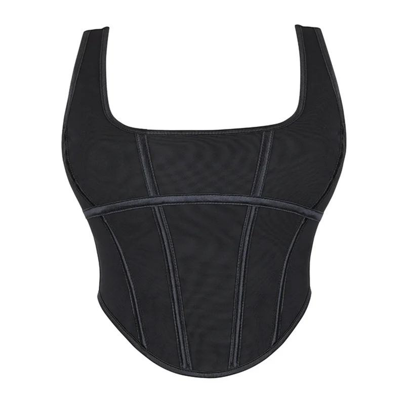 

Sporty Shapewear Corset Black Frosted Body Bustier Corsets Top with Strap Gothic Shapewear Waist Cincher Short XXL