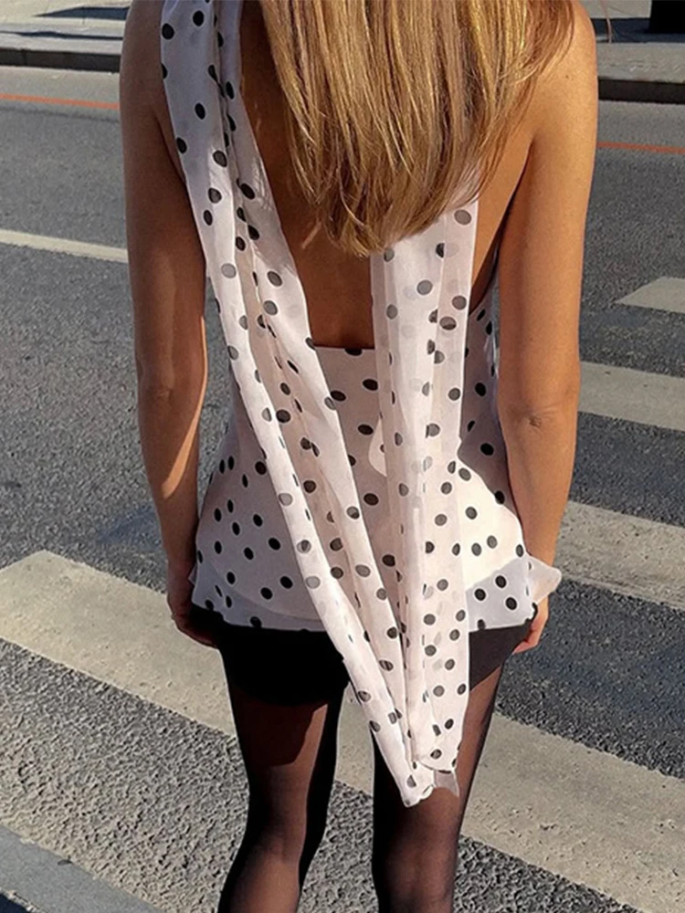 ترينديكس دوت طباعة انظر من خلال قميص قبالة الكتف سليم عالية الخصر الرسن الرقبة بلوزة حفلة Bodycon نادي مثير عارية الذراعين تانك القمم