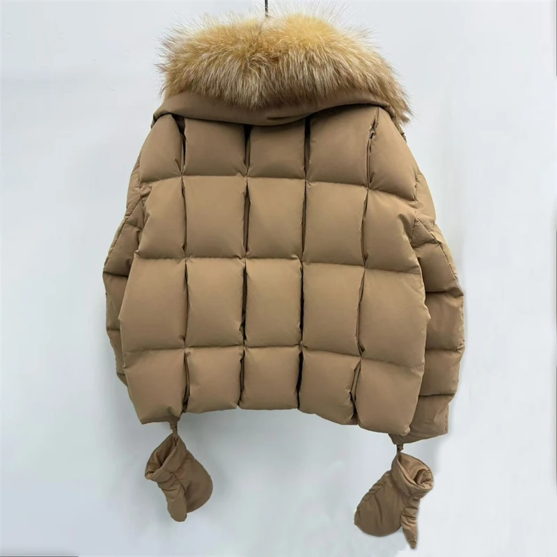 Damen-Winterjacke. Neue Daunenmäntel mit abnehmbarem Fuchspelzkragen für den Winter 2022, weiße Entendaunenfüllung, warmer, dicker Mantel, Oberbekleidung