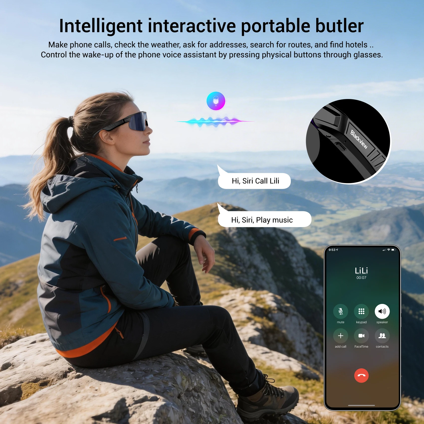 Blackview Bluetooth Glasses UV400 Polarized Sports Glasses for Men Women Open-Ear Hands-Free Calls Voice Control for Cycling