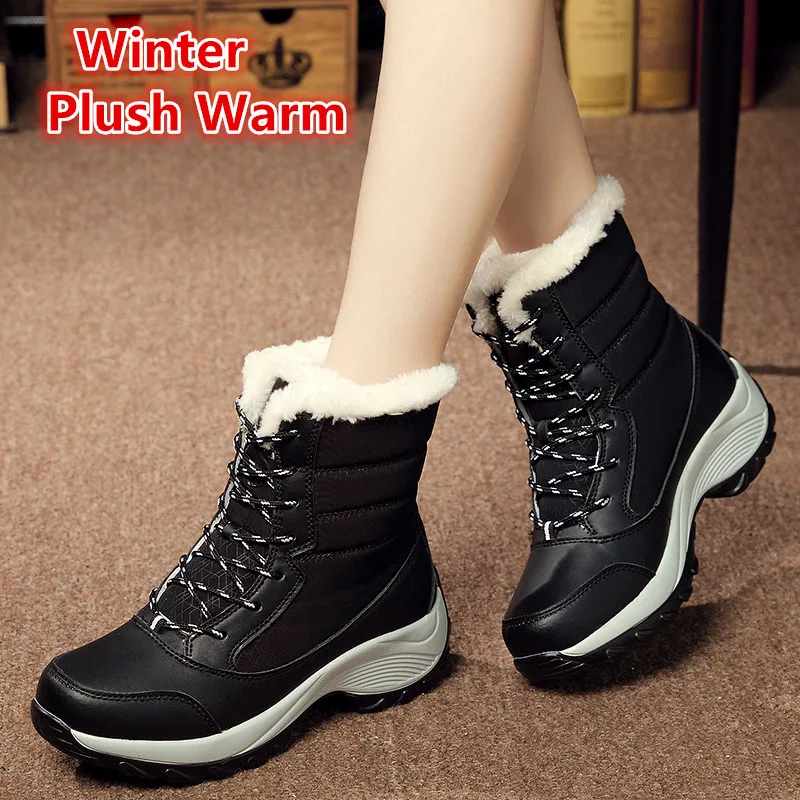 2023 Snow Boots Women Cotton Plush Warm Ankle Boots Women Shoes Height Increasing Platform Casual Fur Shoes Waterproof Botas