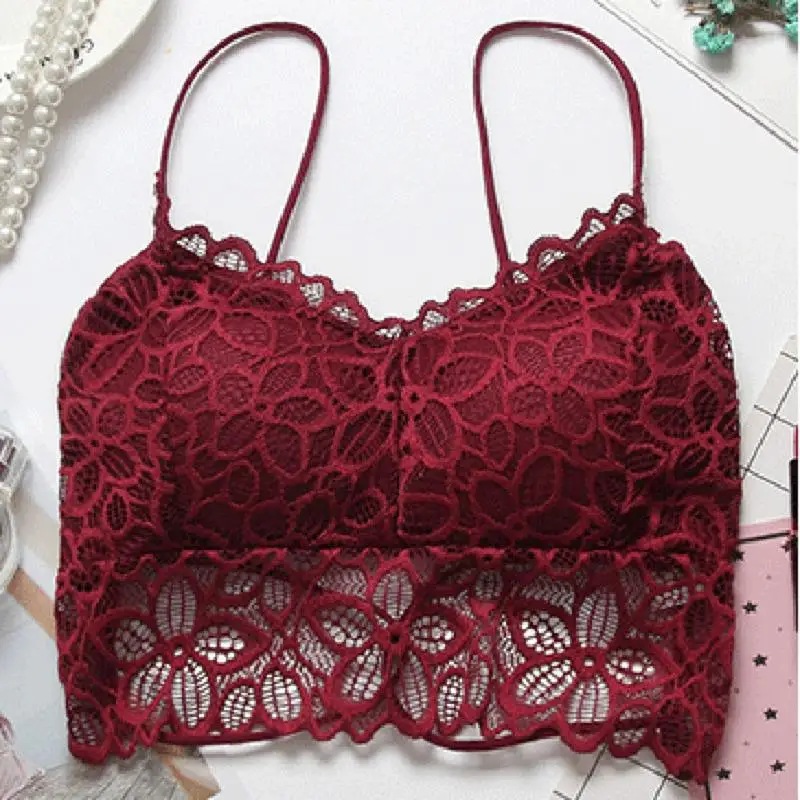 Full Lace Beauty Back Cross Slim With Chest Pad Gathered Hollow Tube Top underwear women bra  wire free bra  bralette  bralette