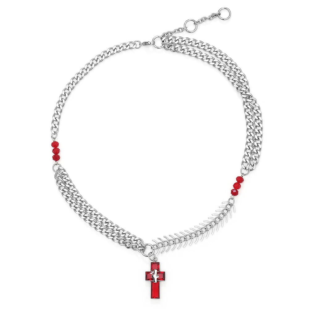 الفولاذ المقاوم للصدأ الصليب الأحمر سلسلة قلادة الهيب هوب الحد الأدنى موضة الاتجاه مجوهرات هدية له
