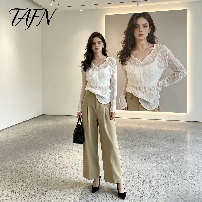 Miyake Pleated 2026 Autumn New Original Solid Color V-Neck Textured Long Sleeve Willow Sunscreen Casual Outerwear Women's Top