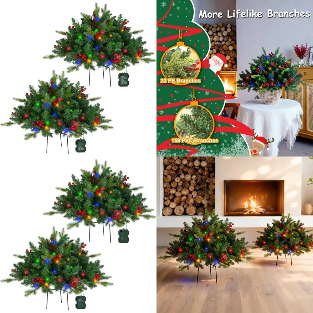 

Набор из 2 наполнителей для рождественской урны с 40 лампами, теплый белый и многоцветный, ПВХ и полиэтиленовый уличный декор для елки для крыльца, дорожки, двора