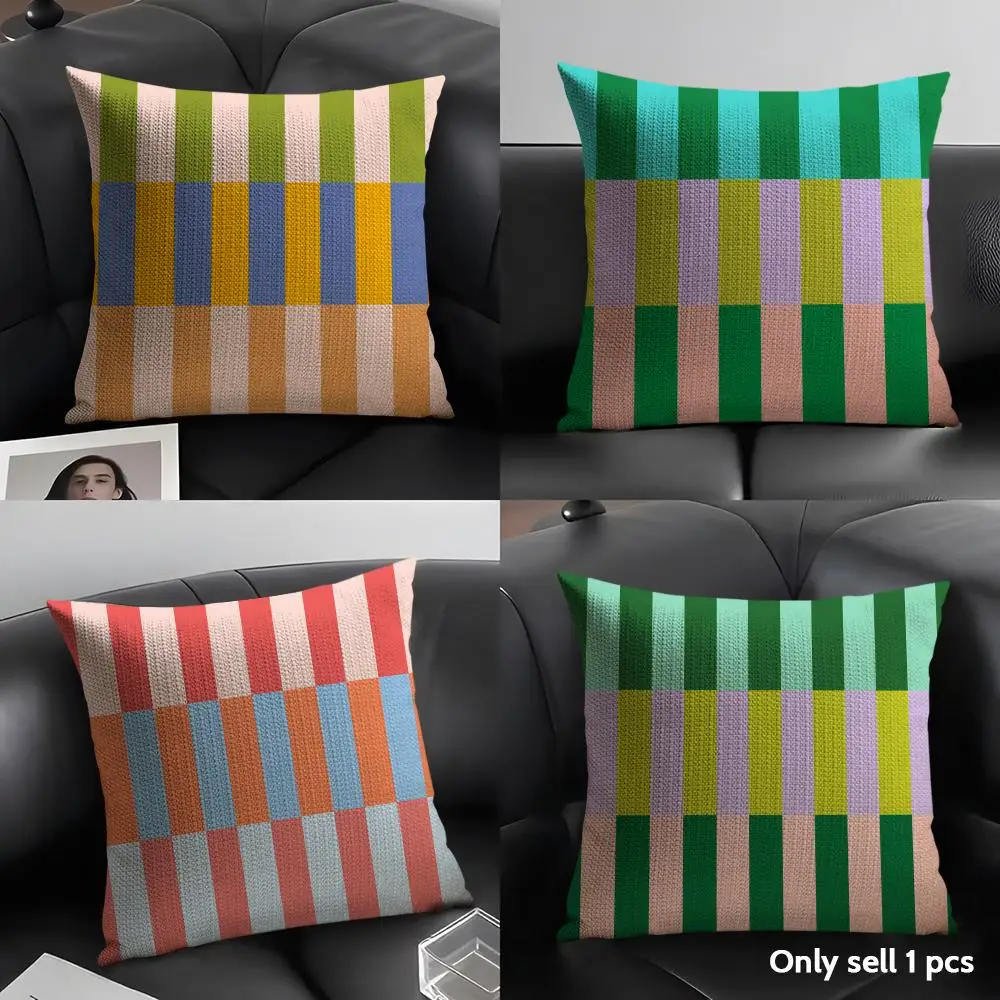 Colorful Dopamine Pattern Cushion Cover Natural Linen Organic Fabric Double Sided Print Sofa Pillow Case Home Decor Gift