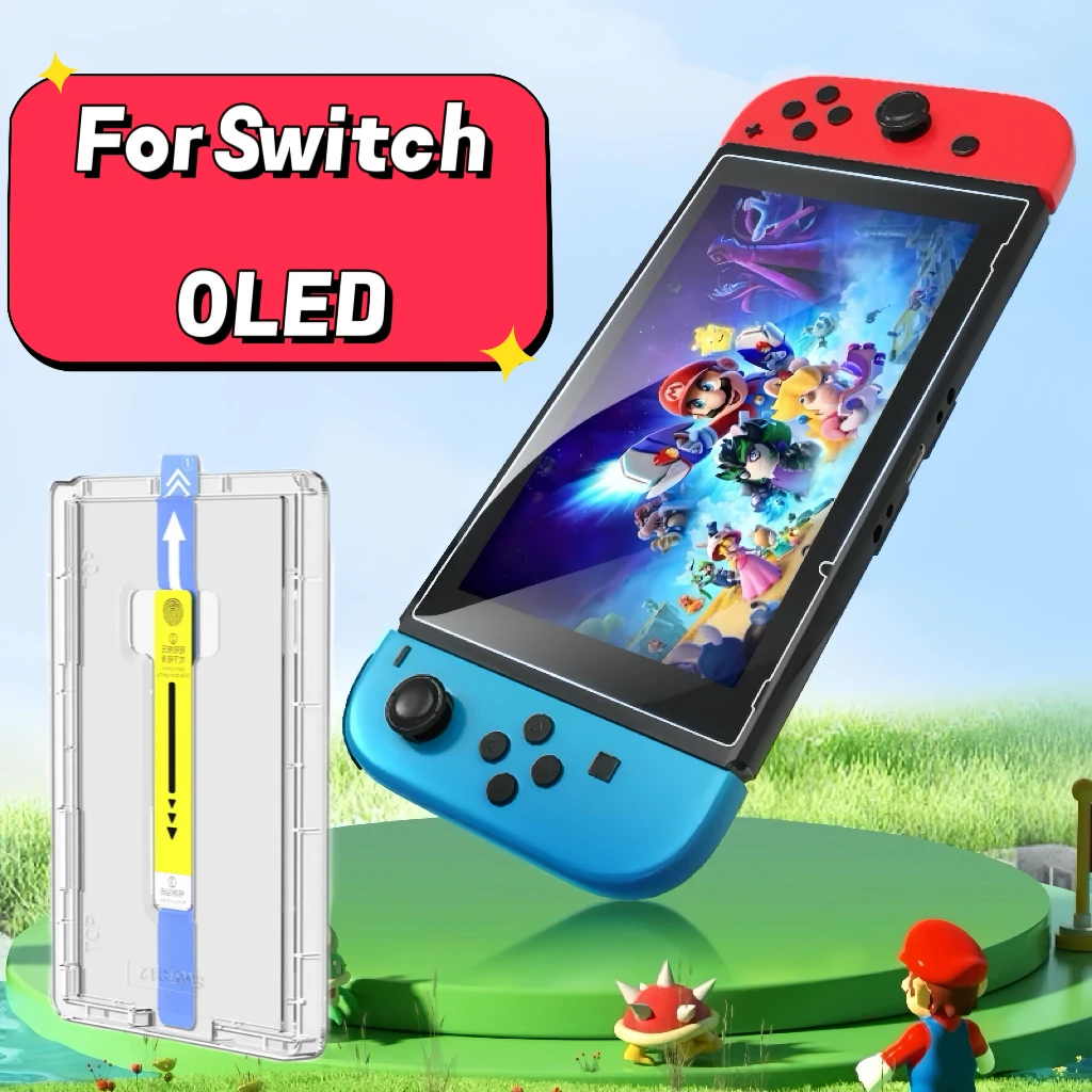 For Nintendo Switch OLED Tempered Glass Screen Protector Anti-Scratch Bubble Free With Alignment Kit No Dust
