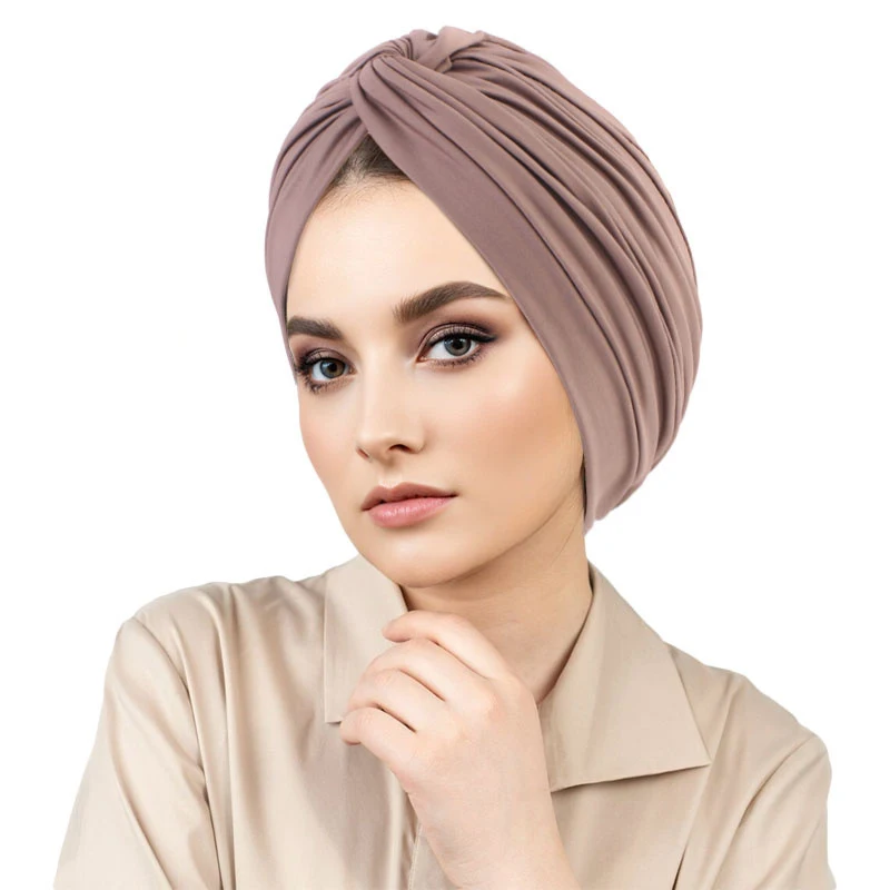 Twist Cross Turban For Women Muslim Cap Solid Color Headwear India Hat Casual Ladies Headscarf Bonnet Elastic Hair Accessories