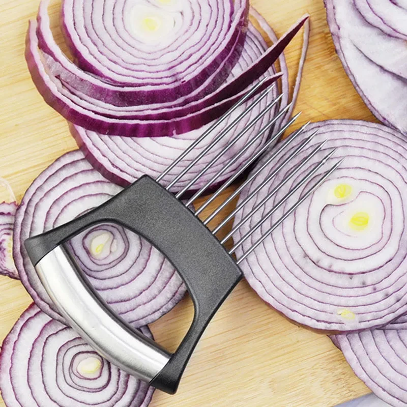 Stainless Steel Onion Cutter Holder Food Slicers Assistant Tomato Onion Slicer Holder Vegetables Cutting Fork Kitchen Gadgets image 5