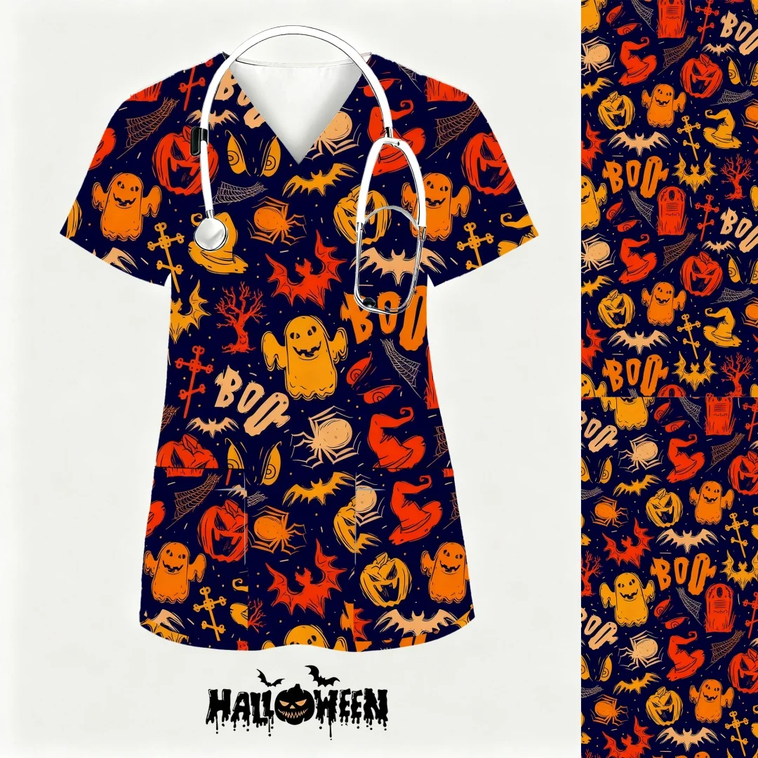 المئزر السريري امرأة العمل موحدة طباعة المجمدة قصيرة الأكمام الخامس الرقبة القمم ممرضة موحدة امرأة ممرضة موحدة ملابس العمل