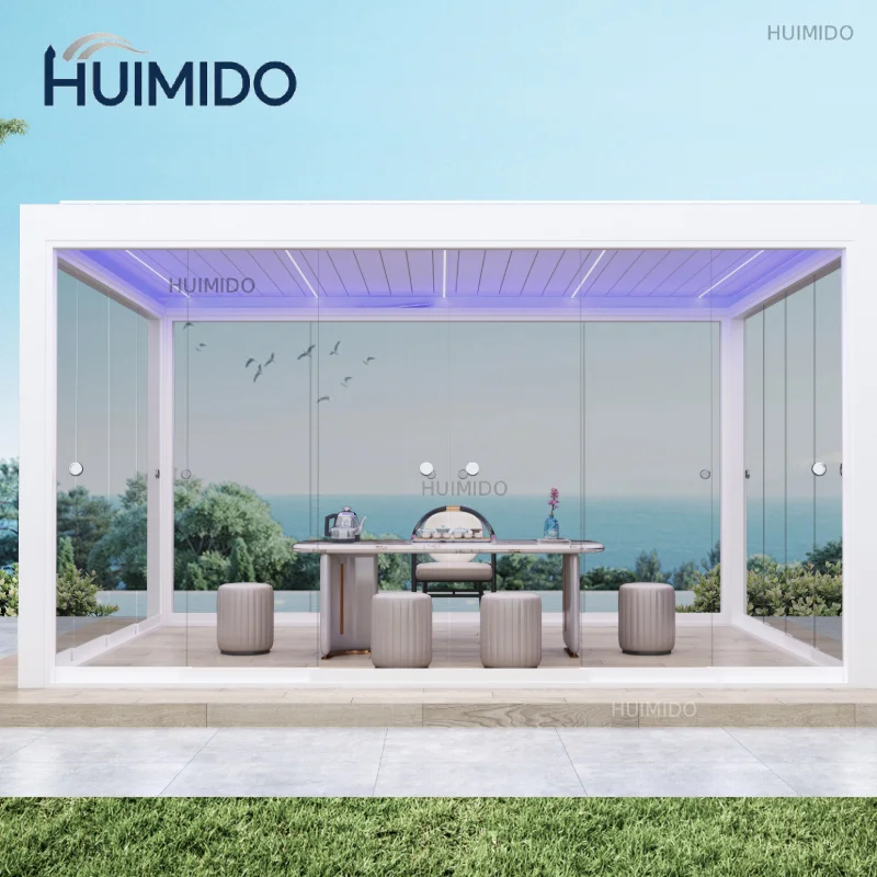 Modern 6063T6 Aluminum Pergola  Wall Attached Design, Adjustable Roof, Heavy-Duty Outdoor Garden Shelter