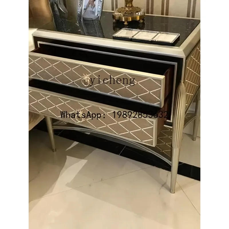 z7  Pearl-Studded Bedside Table Furniture Side Cabinet Villa Mansion Small Corner Table