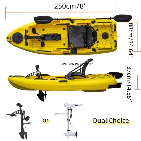 

China Factory 8FT Single Seat 1 Person Fishing Kayak 2.5 Miters Small Pedal Single Kayak Can Install Motorin Lake River
