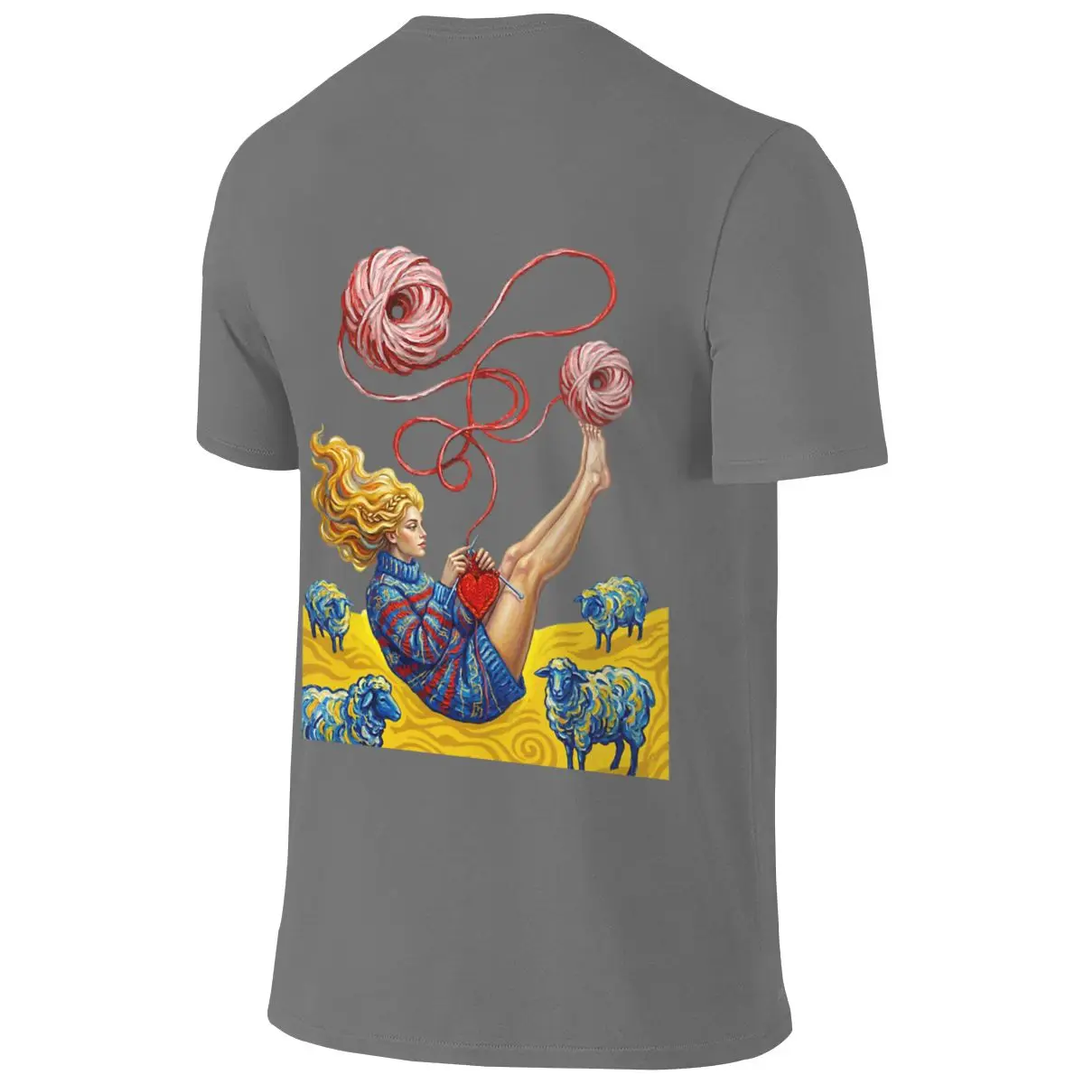 Knitting Yarn With Colorful Sheep Literary Reversible T-shirt Korean-Style Lazy Double Edging T-shirt