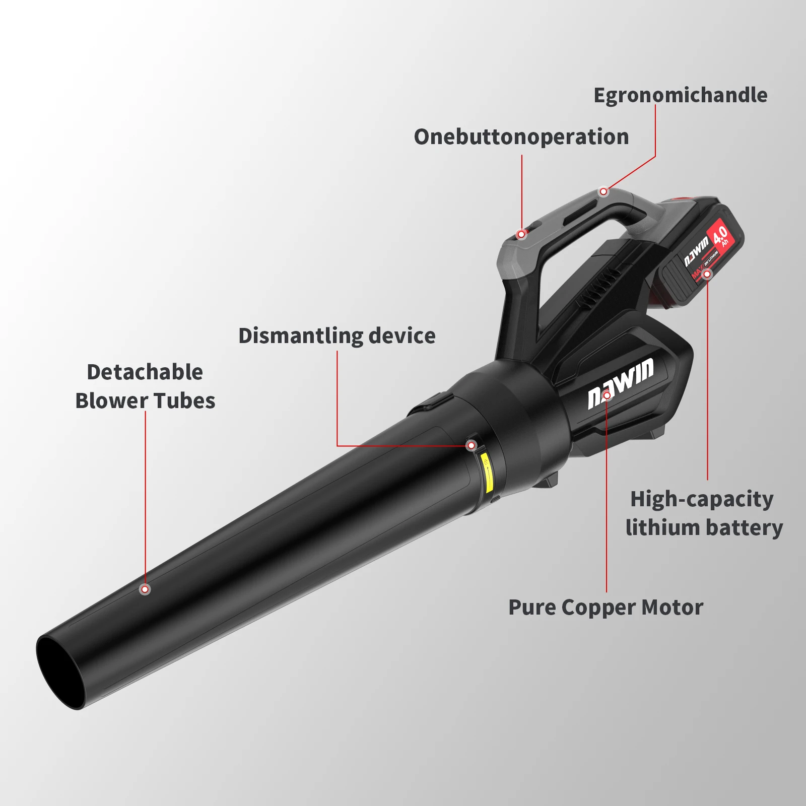 เครื่องเป่าลมไร้สายพร้อมแบตเตอรี่และที่ชาร์จ 20V เครื่องเป่าลมดูดใบไม้แบบมือถือไร้สายพร้อมถุงและเครื่องเป่าหิมะ