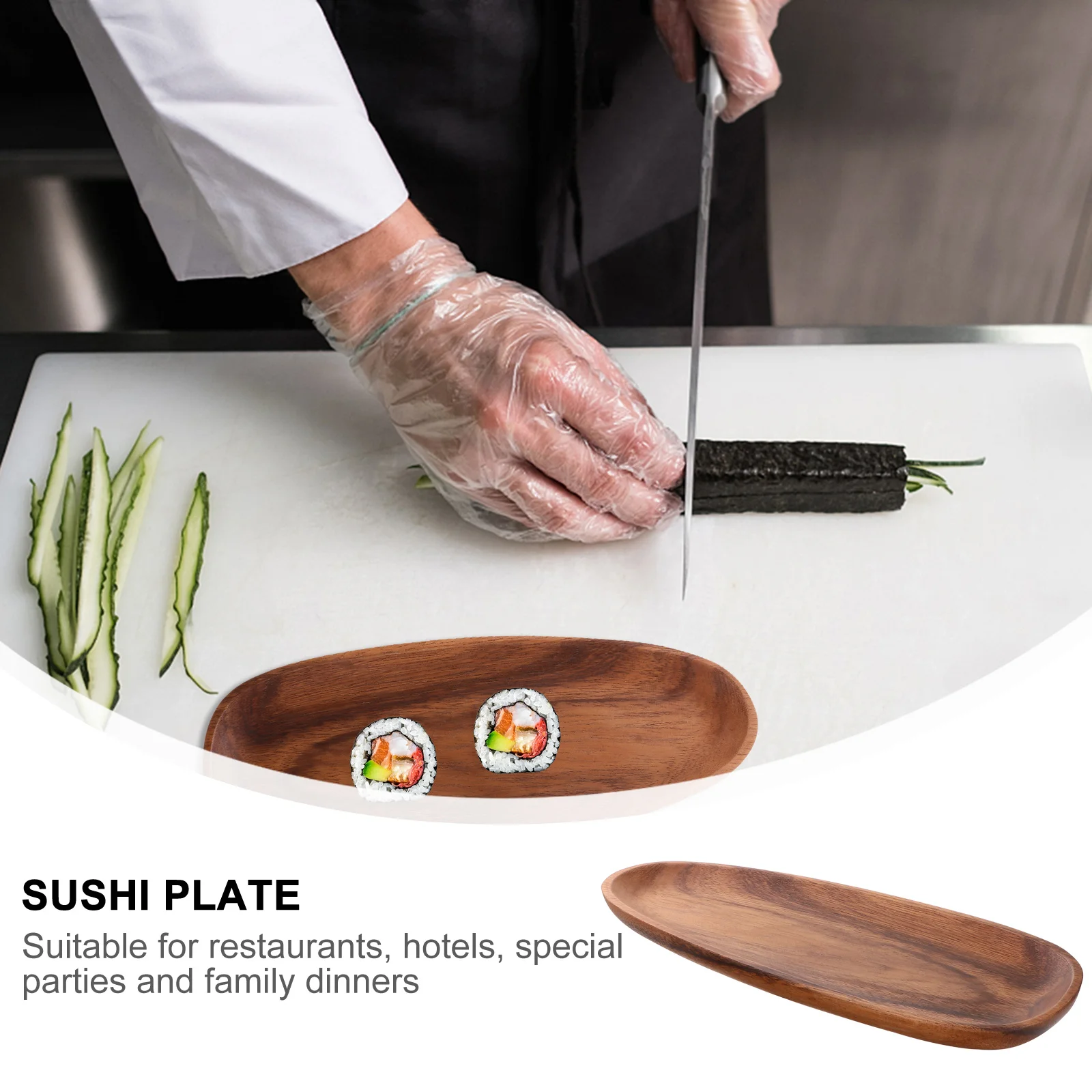 

1pcs Japanese Sushi Plate Premium Acacia Wood Serving Tray For Sushi Salad Snack Food Kitchen Supply Decorative Dinner Dish