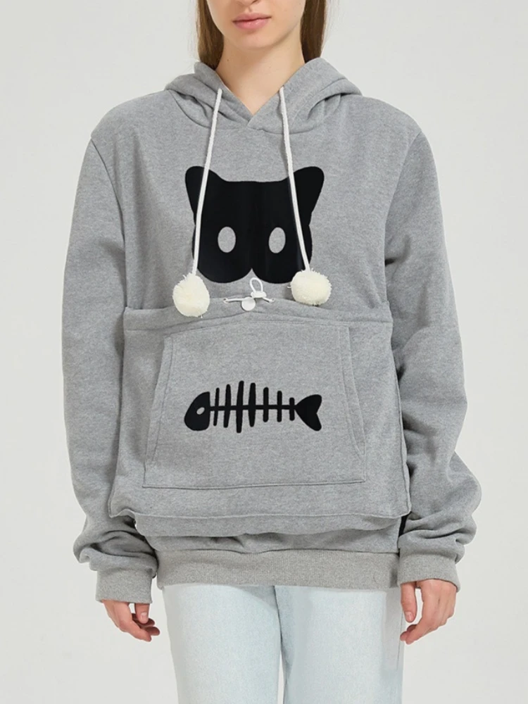 S-3XL Cat Lovers Hooded Sweatshirt Kangaroo Dog Pet Paw Dropshipping Pullovers Cuddle Pouch Fish Pocket Hoodie