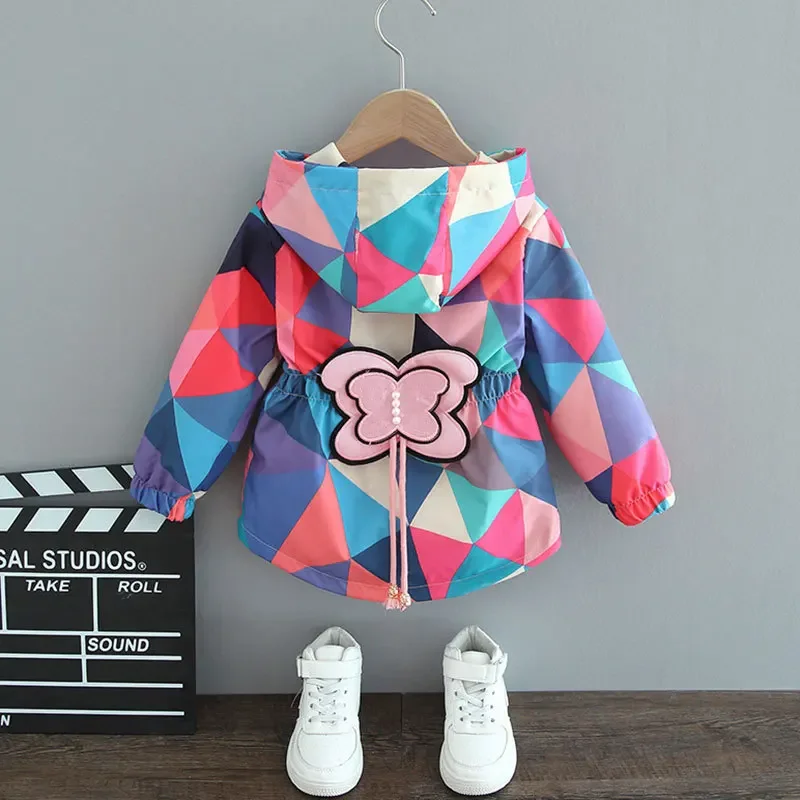 Kids Girls Spring Autumn Long Jackets 2023 New Fashion Kids Baby Butterfly Appliques Coats Casual Outerwear For 1-6Y