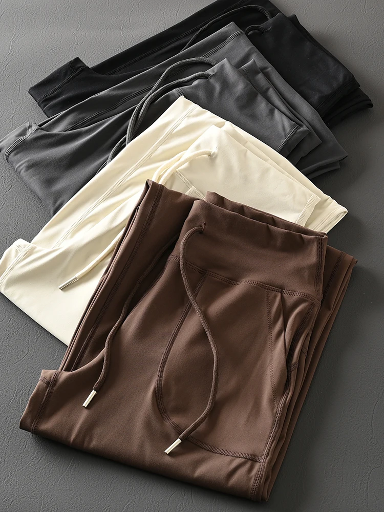 High Waist Dstring Comfortable Elastic Women's Yoga Sports Loose Long Pants Casual Trousers Straight Leg Pants