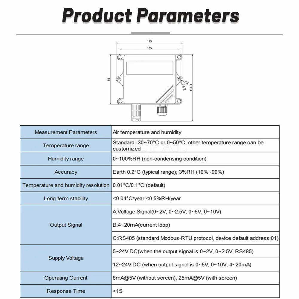 Temperature Humidity Sensor Output RS485 0-5V 0-10V 4-20mA Waterproof Digital Display Air Wall-mounted Sensors Transmission