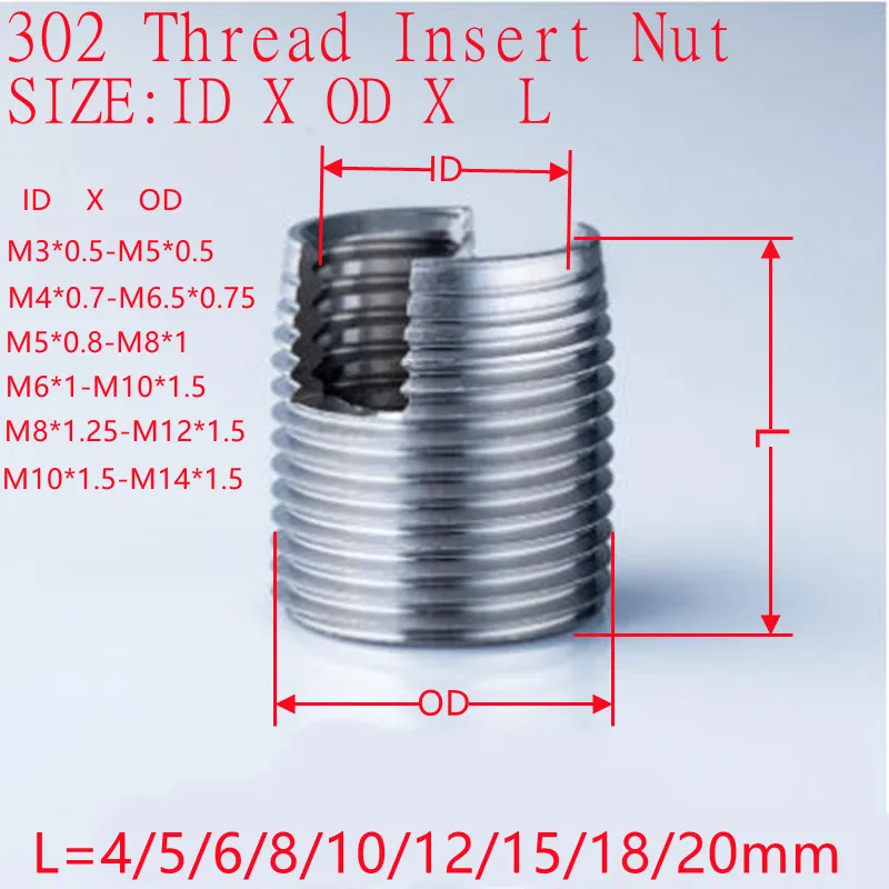 100pcs Stainless Steel 302 Type Repair Insert Self Tapping Thread Slotted Screw M2 M2.5 M3 M4 M5 M6 M8 M10 M12 for Wholesale